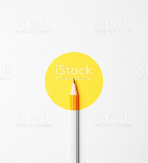 istockphoto-1129792059-2048x2048 Yellow pencil on a white background, minimalism. Abstract art, imagination, education.