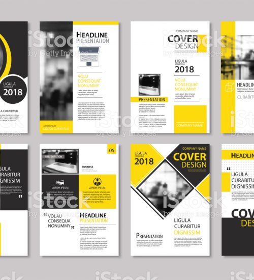 istockphoto-950554358-2048x2048 Set of yellow cover and layout brochure, flyer, poster, annual report, design templates. Use for business book, magazine, presentation, portfolio, corporate background.
